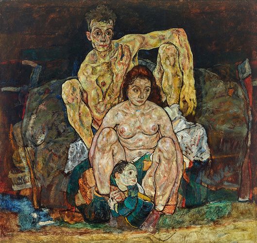 Egon Schiele, Kauerndes Menschenpaar (Die Familie), 1918